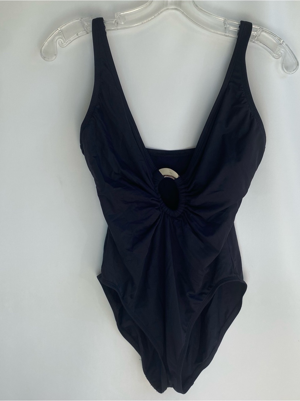 Anne Cole black one piece swimsuit bathing suit high cut vacation travel resort
